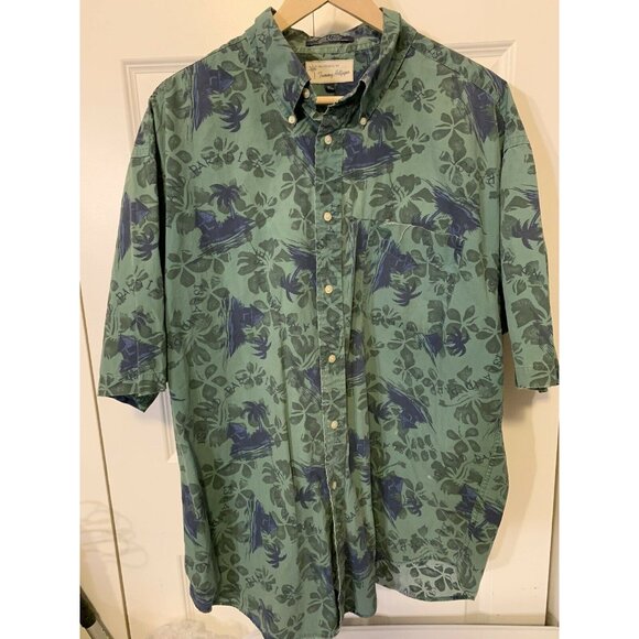 Vtg Tommy Hilfiger Green‎ Blue Men’s Sz XL Button Up Hawaiian Short Sleeve Shirt - Picture 6 of 8
